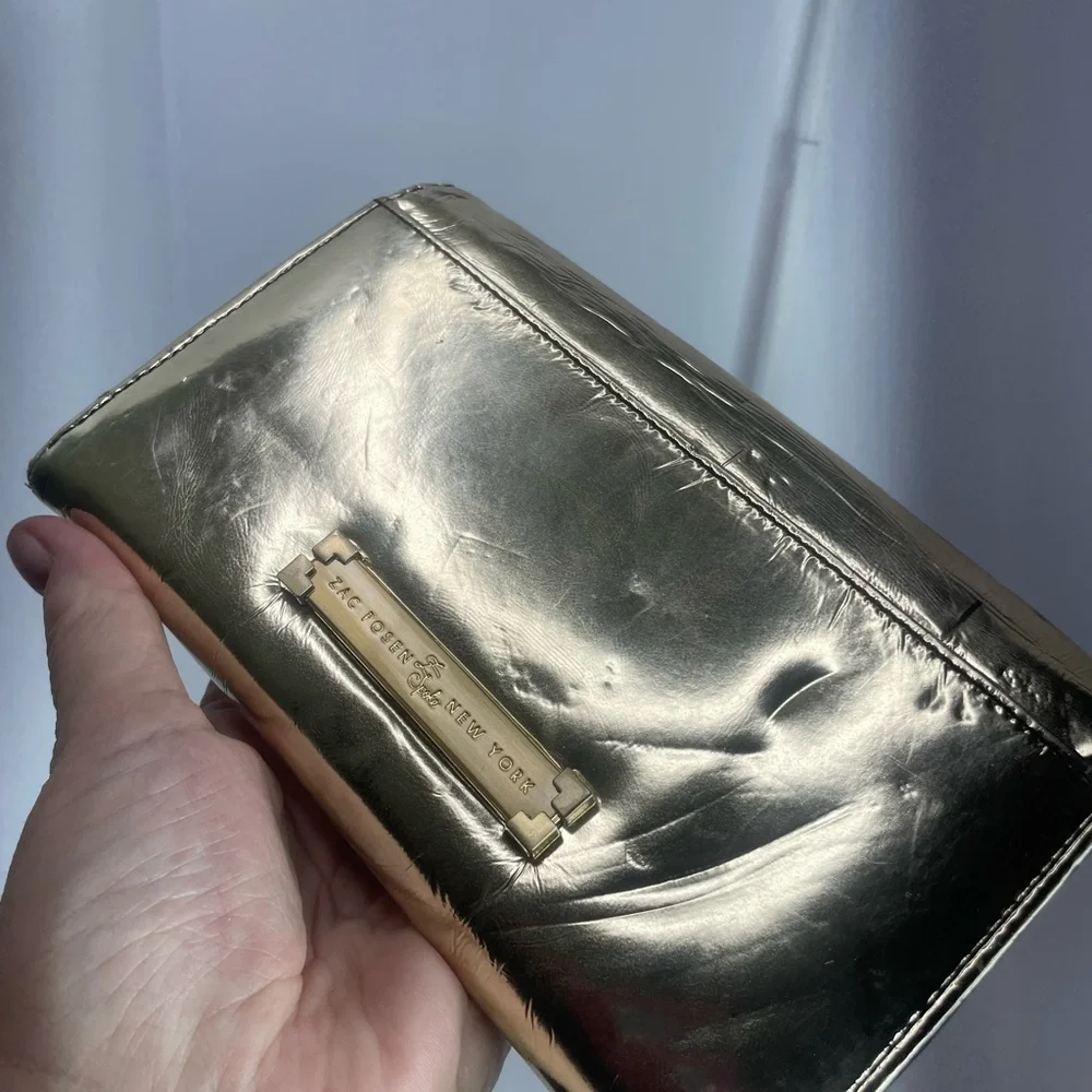 Zac Posen New York Shirley bow mini Gold Leather Crossbody or Clutch bag - Picture 2 of 16